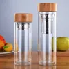 Bamboo lid glass bottle filter vacuum anti-scald outdoor sealed leak-proof portable double-layer Japanese coffee cup free shipping