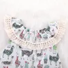 2020 Baby girls outfits Off Shoulder Tassel Lace Alpaca cactus print Tops+shorts 2pcs/set 2019 summer Boutique kids Clothing Sets C6098