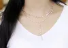 Fashion- Personality Fashion Women S925 Sterling Silver Inlay Zircon The Triangle Tassel Necklaces Jewelry Two Layer Colorful stone