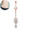 316L Rostfritt stål Kristallhjärta Butterfly Lång Tassel Navel Bars Belly Button Ring Navel Piercing Smycken