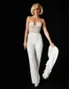 INES DI SANTO LACE Jumpsuit Aftonklänningar avtagbart tåg 2020 Sexig illusion Bodice Chiffon Backless Beach Bridal Gowns1489341