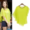 Mulheres Casual Verão Solto Em Torno Do Pescoço de Manga Curta Chiffon Assimétrico Batwing Blusas Camisas Moda Falso Duas Peças Plissado Plissado Tops