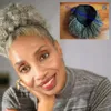 Kobiety Grey Hair Extension Srebrny Szary Afro Puff Kinky Kręcone Sznurki Ludzkie Ponytails Klip w Real Hair 80g 100g 120g