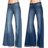 Damer destored flare jeans knapp midja bell bottom denim byxor hög midja personlighet temperament lös stil kvinnors byxor