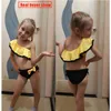 LOOZYKIT 2020 New Summer Baby Kids Girl Two Piece Swimsuit Child Swimwear Ruffles Bow Water Sports Bikini Shoulder Beach Bathing