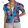 قمصان النساء قمصان Bazin Riche الملابس الأفريقية 100٪٪ طباعة نفخة كم قميص مع زر الملابس الأفريقية WY3487