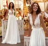 papilio bohemian dresses deep v neck lace appliques chiffon bridal gowns plus size beach wedding gown vestido de novia