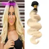 Peruvian Virgin Hair Extensions 1B/613 One Bundle Ombre Color Blonde Body Wave Human Hair Products Two Tones Color 10-32inch