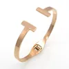 Groothandel-Nieuwe Rvs Double T Love Armband Sieraden Manchet Rose Gold Plate Armbanden Armbanden voor Dames Love Armband