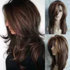 Perruque marron doré dégradé de couleur longs cheveux bouclés perruques ondulées naturelles moelleuses