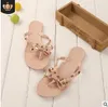 2019 fashion women sandals flat jelly shoes bow V flip flops stud beach shoes summer rivets slippers Thong sandals nude4067016