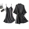 Kobiety Siebie Się Satin Silk Piżamy Seksowne Kobiety Solid Colors Spaghetti Pasek Nightdress Bielizna Szaty Zestaw Bielizna Nightwear # G31