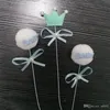 Décoration de gâteau avec nœud en forme de couronne, bleu poudre, pour fête prénatale, joli ornement sphérique, costume de fête d'un an, Insertion de carte 1 6zyC1
