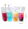 24 timmar fartyg 100st Clear Drink Pouches Påsar Frosted Zipper Stand-Up Plastic Drinking Pås med sugrör med hållare Recloserbar värmesäker FY4061