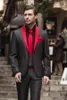 Smoking da uomo grigio antracite da uomo scialle rosso bavero sposo groomsmen abito da uomo 3 pezzi giacca da ballo da uomo d'affari (giacca + pantaloni + cravatta + gilet) 26