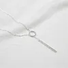 100% 925 Sterling Silver Círculo Faixa Bar colares Colares de cadeia ajustável para o casamento de mulheres presentes da jóia longa cadeia colar