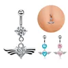 Chirurgische stalen buikknop navel ringen hart stijl hanger vleugels Dangle Crystal body piercing sieraden sieraden zilver (wit, roze, blauw)