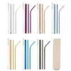 Reusable Metal Drinking Straws Stainless Steel Sturdy Bent Straight Drinks Straw with Cleaning Brush Bar Party Accessory JK2007XB