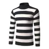 Mens Striped Turtle Neck Sweaters Blue White Red Black Classic Fashion Sweaters Winter Casual Pullover 3XL1