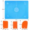 Silicone Baking Mat With 3 Pieces Plastic Dough Scraper High temperature Resistance Non-Stick Kneading Mat With Scale 50 x 40 CM Blue