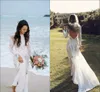 Incrível boho boémio vestidos de noiva praia 2022 laço romântico luva longa batuco v aberto volta vestido de nupcial vestido de novia