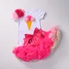 赤ちゃんの女の子1st誕生日の服セット3個の幼児の最初の誕生日の衣装ボディスーツトップチュチスキーツセットヘッドバンド