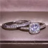 Coupages de couple bijoux de luxe 925 Coup rond en argent sterling 5a Cubic Zirconia CZ Diamond Eternity Party Women Wedding Bridal Ring SE8473288