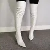 Olomm fait à la main femmes cuissardes Sexy talons aiguilles 7.5 cm bottes bout pointu élégant blanc chaussures femmes Plus taille américaine 5-15