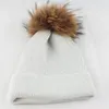 Pompom De Pele Natural Chapéus de Inverno Mulheres Chapéu de Prata de malha De Malha De Lã Gorros Senhoras Quente Beanie Cap Feminino Skullies