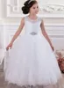 Biała Sukienka Pierwszej Komunii Koronki Tiul Z Zroszony Sash Księżniczka Linia Korant Dress Flower Girls Sukienki na ślub
