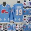 Maglia da uomo 19 Joe Sakic Quebec Nordiques 13 Mats Sundin 21 Peter Forsberg 26 Peter Stastny Maglie retrò da hockey su ghiaccio cucite al 100%