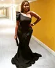 Plus Size Black Evening Dresses One Shoulder Pleats Ruffles Floor Length Prom Dress Evening Gowns Wear Abendkleider robes de soirée