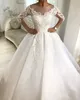 2020 Plus Storlek Arabisk Aso Ebi Billiga Vintage Lace Beaded Bröllopsklänningar Sheer Neck Bridal Klänningar Långärmade Bröllopsklänningar ZJ205