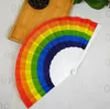 Rainbow hand gehouden vouwventilator zijde vouwen handventilator, vintage stijl regenboog ontwerp gehouden fans voor verjaardag, afstuderen, vakantie SN3227