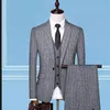 Heren Bruiloft Suits 3 Stuks Stripe Tweed Fleck One Button Gray Groom Draag Slanke Fit Nieuwe Jas Blazer