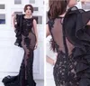 Special Design Black Mermaid Mouwloze Lange Avondjurken Juweel Kant Prom Dresses Saoedi-Arabische Elegante Stijl Vloer Lengte Partyjurk