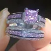ダイヤモンドウェディングリングセット女性のための婚約指輪クリスタルファッションジュエリーウィルとサンディ