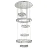 Luxury Modern LED Crystal Chandeliers Long Indoor Staircase Crystal Lighting 6 Rings Round Ceiling Light Fixtures