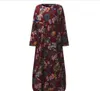 Das mulheres do vintage de manga longa solta Floral Imprimir Long Maxi Vestido Kaftan Tops