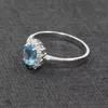 Klassieke zilveren verlovingsring voor meisje 5 mm * 7 mm Natural VVS Blue Topaz Ring 925 Sterling Silver Topaz Ring voor avondfeest