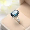 Mode Weibliche Mädchen Kristall Blauen Stein Ring 925 Sterling Silber Liebe Runde Zirkon Ehering für Frauen Schmuck Freundin Geschenk