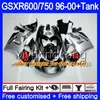 Body + Tank för Suzuki Matte Black Full Srad GSXR 750 600 GSXR600 96 97 98 99 00 291HM.8 GSXR-600 GSXR750 1996 1997 1998 1999 2000 Fairings