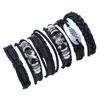 Mode Geflochtenes Lederarmband Schmuck Schädel Kreuz Legierung Männer Casual Persönlichkeit Perlen Charms Vintage Punk Wrap Armreif für Frauen Geschenk Schwarz