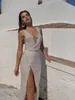 Lian Rokman Mermaid Split Suknie Ślubne 2020 Appliqued Lace Deep V Neck Koraliki Suknie Ślubne Sweep Pociąg Backless Robe de Mariée