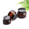 Empty Amber Glass Containers 15g 30g 50g Brown Glass Face Cream Jar Refillable Cosmetic Makeup Lotion Containers In Stock