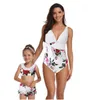 2019 new family matching bikini swimming kids floral printed falbala split swimsuits mommy and me swimwear Bows one piece beachwear Y1067