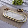 Piatto ovale placcato oro stile nordico Piatto in ceramica creativa Set di piatti occidentali marmorizzati Piatto per spuntini Torta Vassoio portaoggetti da tavolo Taglia S