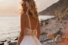 2019 Bohemio Una línea Vestidos de novia Correa de espagueti Lado de encaje Gasa dividida Vestidos de novia sin espalda Tallas grandes Playa Boho Vestido De Novia