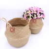 Seagrass tissé panier pot de fleur pliant stockage de linge ventre type herbe naturelle porte-plante pliable décor à la maison