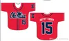 Olemiss personalizado 10# 5# (Nombre personalizado Número de color y tamaño)# 15 Hotty Toddy Men All Ed Baseball Jerseys Envío gratis